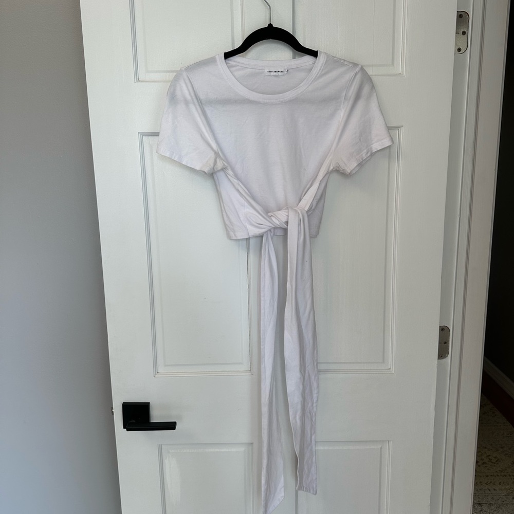 Good American Cropped White T Shirt with Ties Size 2